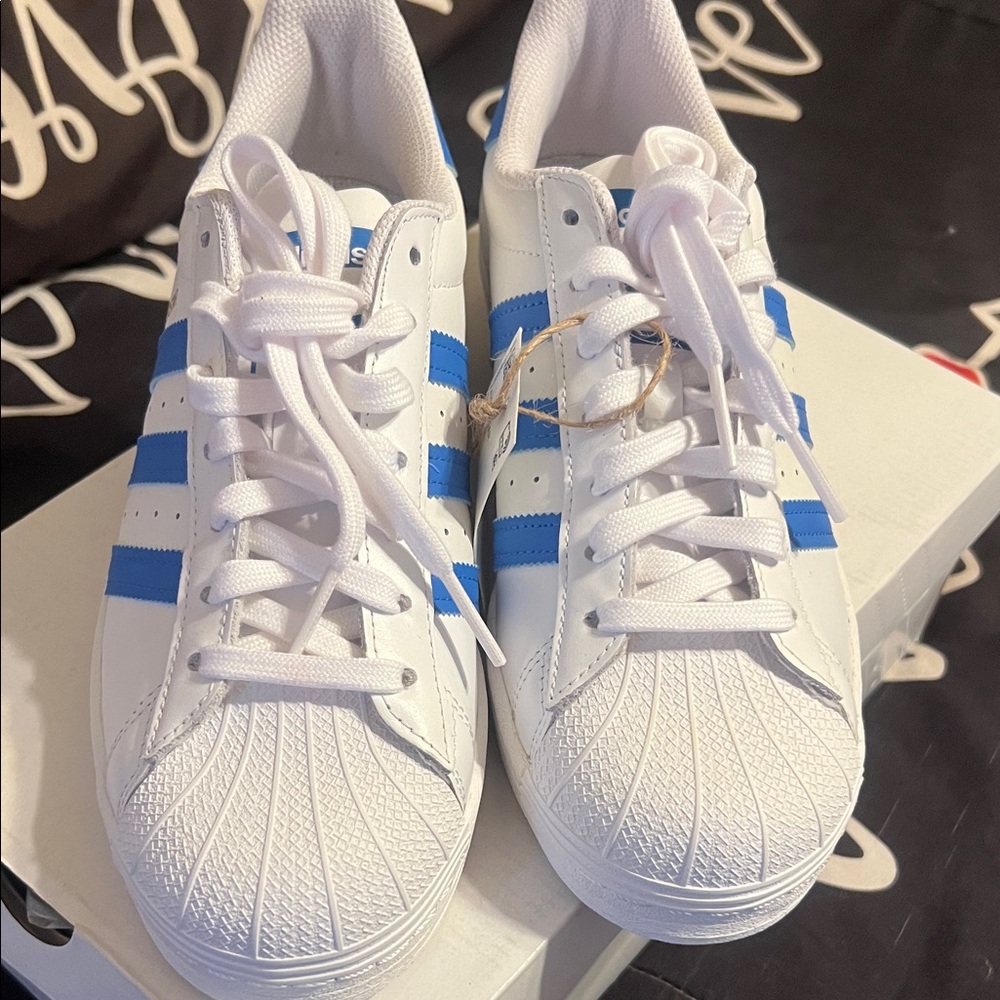 Mens Adidas Superstar White and True Blue